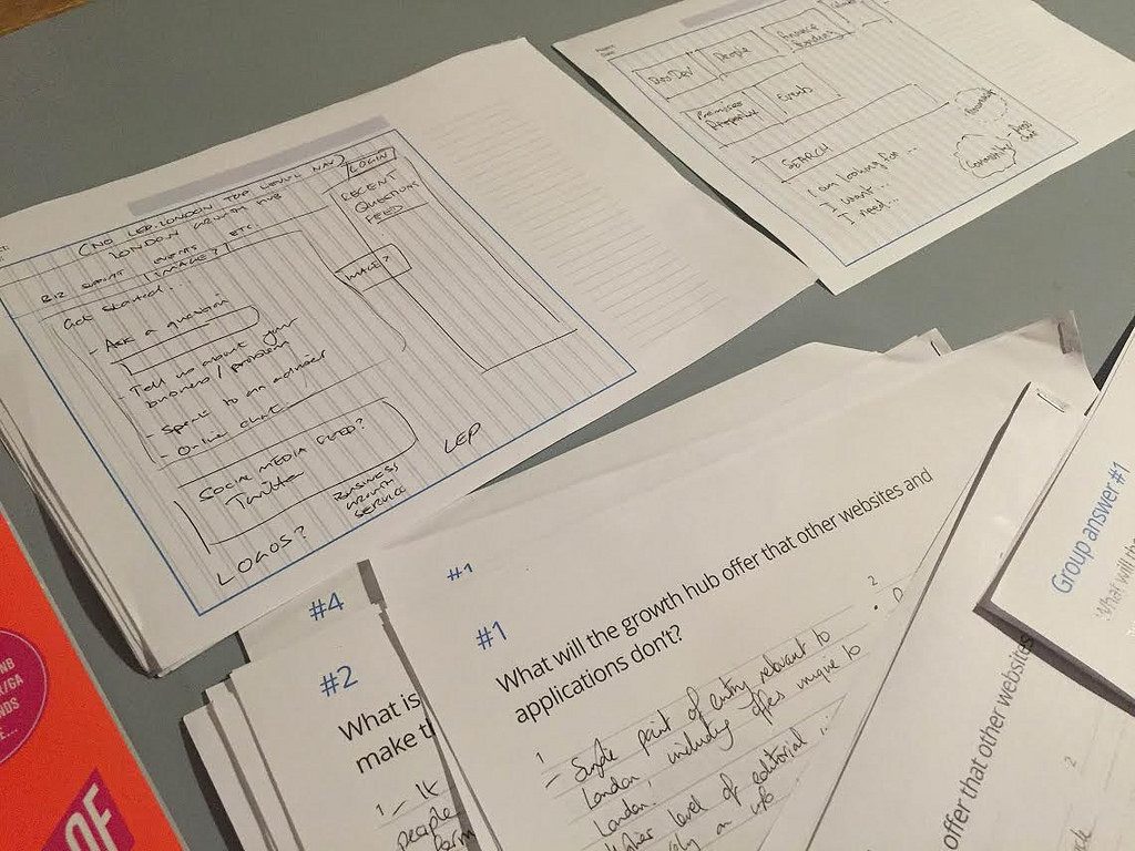 Sketched out website wireframes at research event