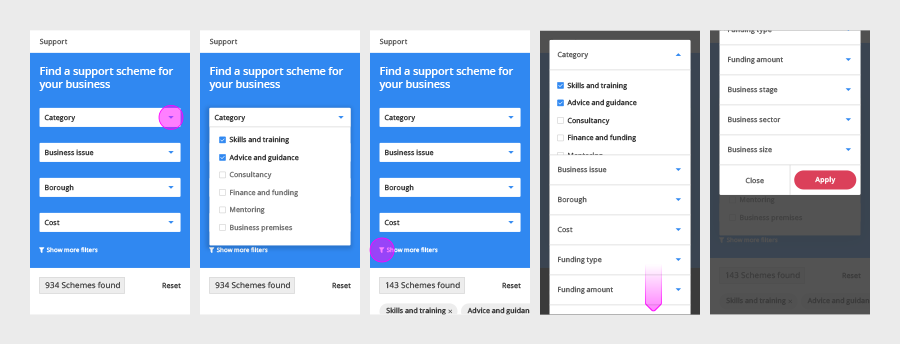 Customer journey example showing multiple mobile screen shots