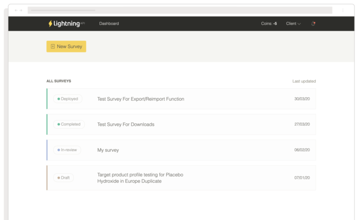 Screenshot of the UX of the Lightning API survey platform