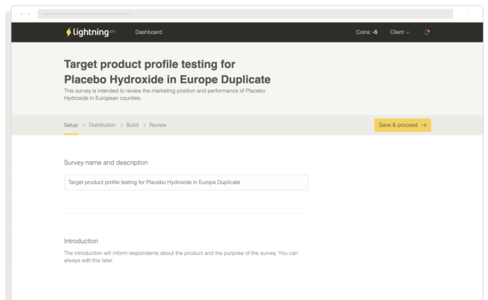 Screenshot of the UI design of the Lightning API survey build interface