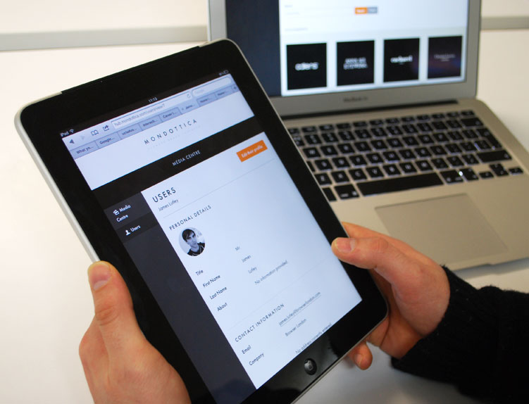 The mondottica web-based document portal being used on a tablet