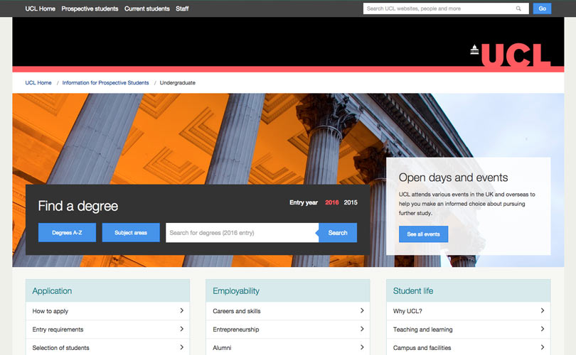 ucl undergraduate website screenshot
