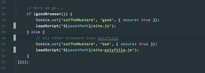 A code snippet of the BBC's Cut the mustard selective loading code