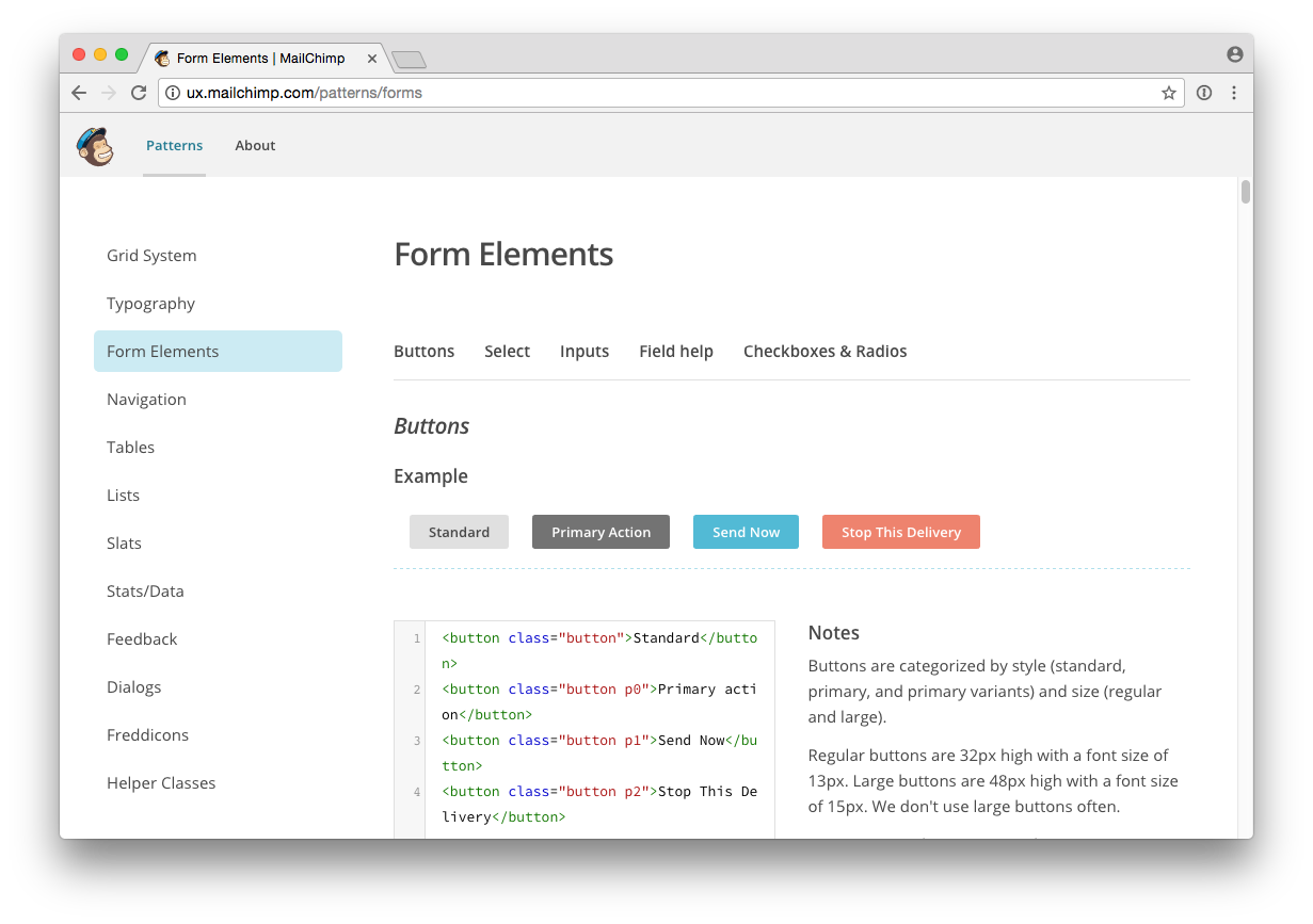 screen shot showing mailchimp form patterns