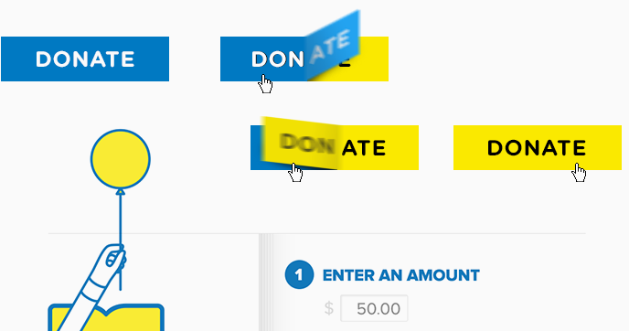 Set of images showing an animated 'donate' button