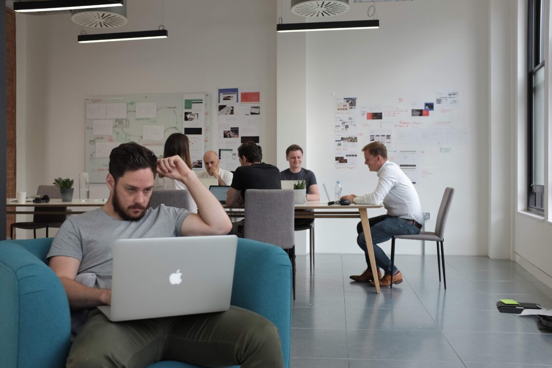 The Browser team work in their open plan office in Shoreditch, London