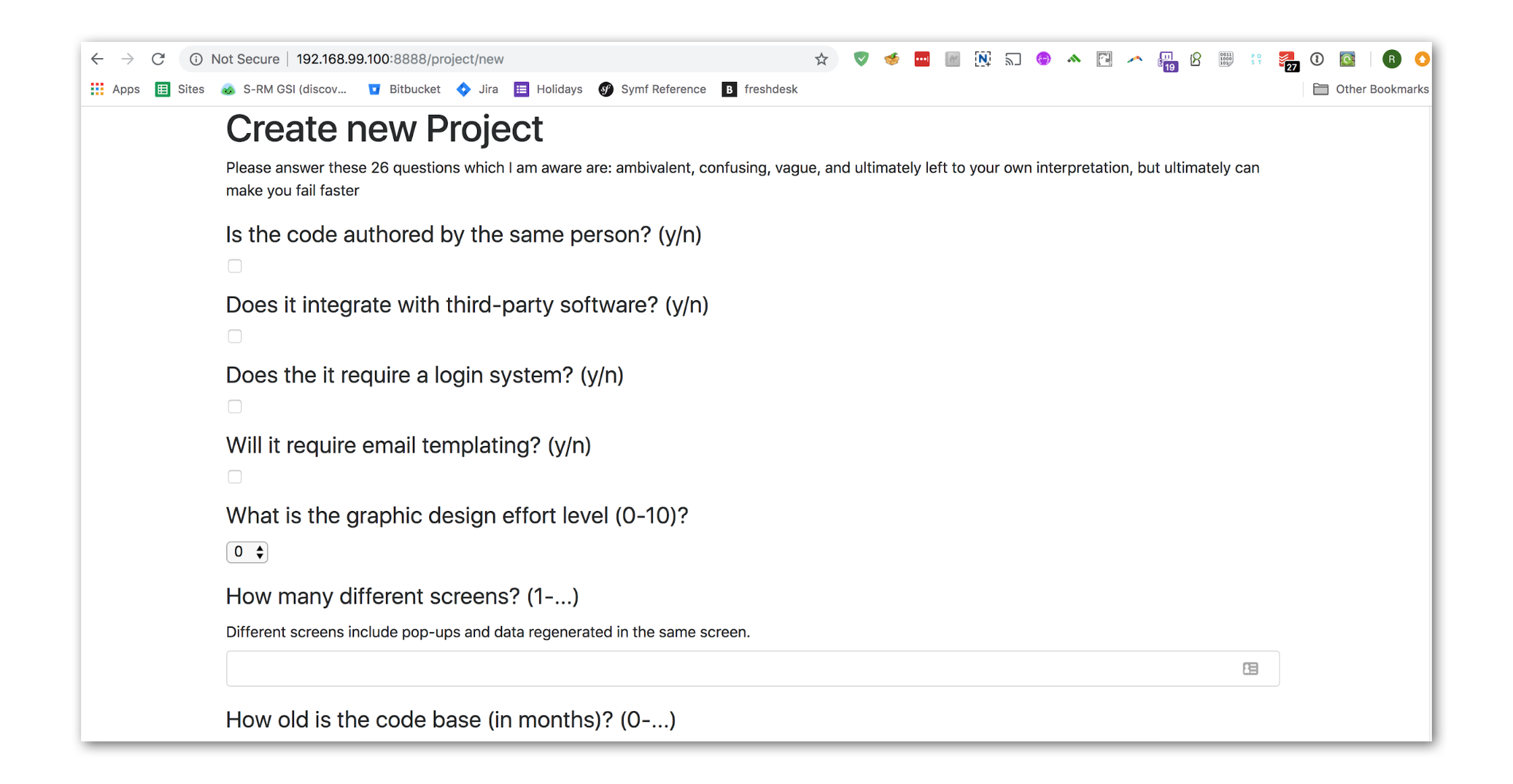 A screen shot of our Ballpark, work estimation tool