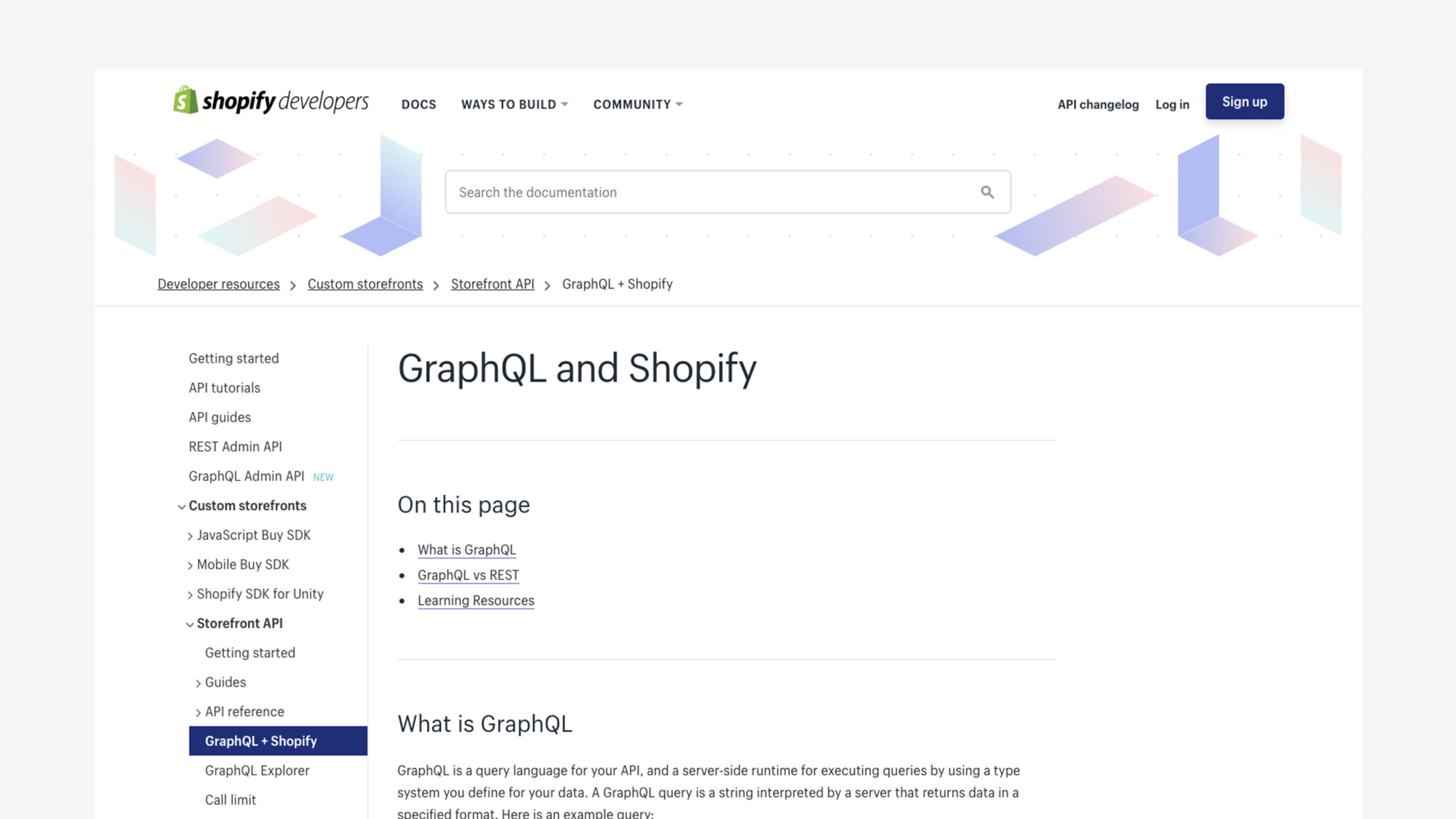 Screen shot of GraphQL and Shopify API docs