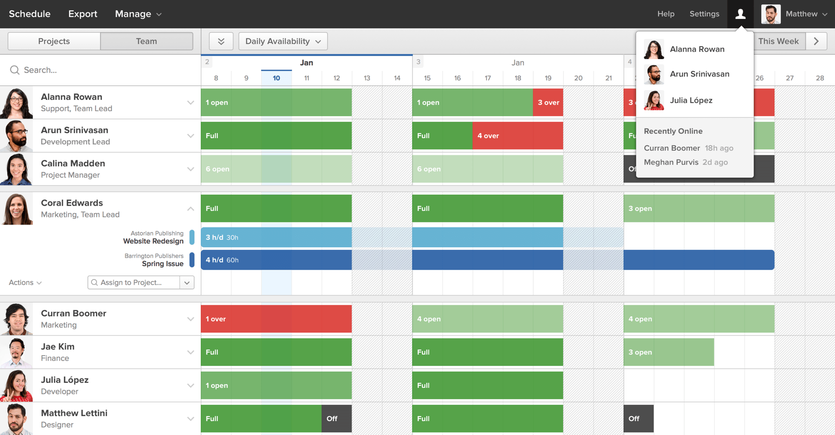 screenshot of the harvest forecast web application for digital project management