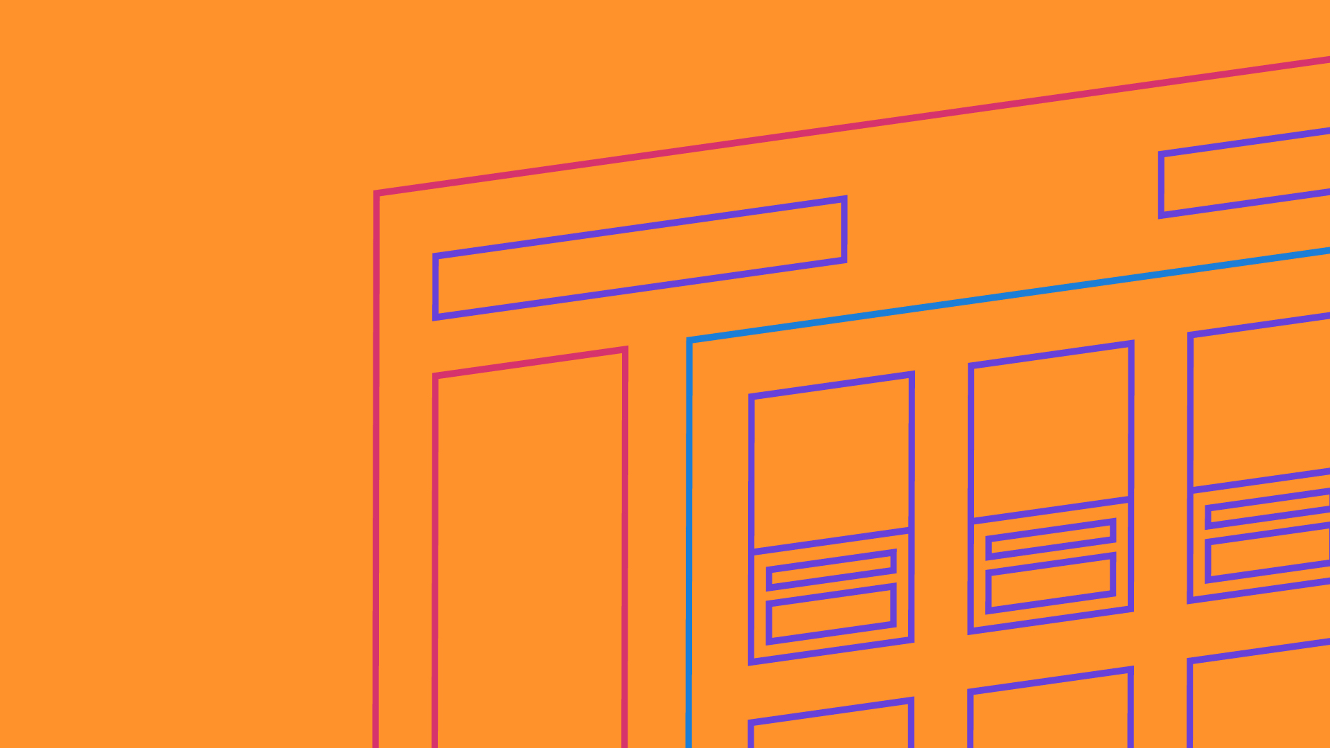 An illustration website wireframe on an orange background