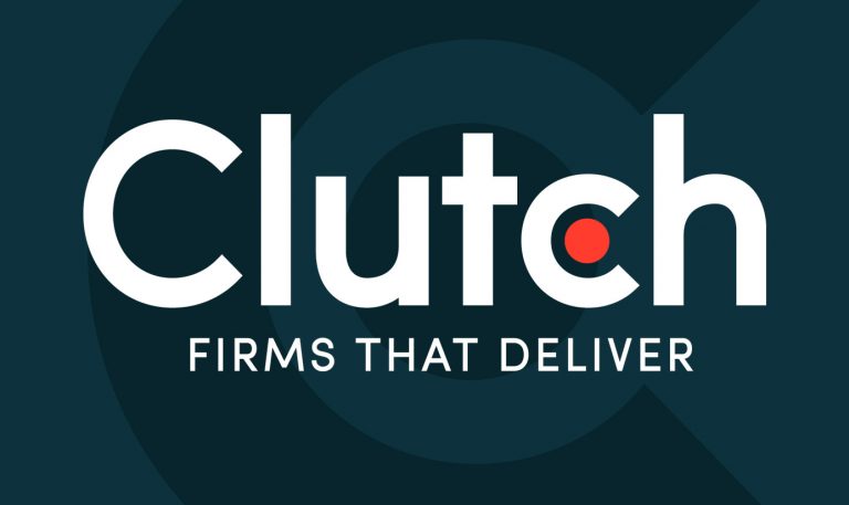 Clutch logo white on blue