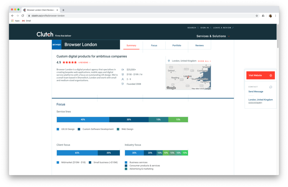 Browser London lands first reviews on Clutch Browser London