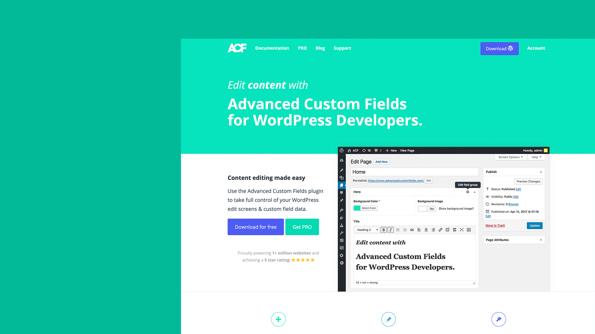 The Advanced Custom Fields website.