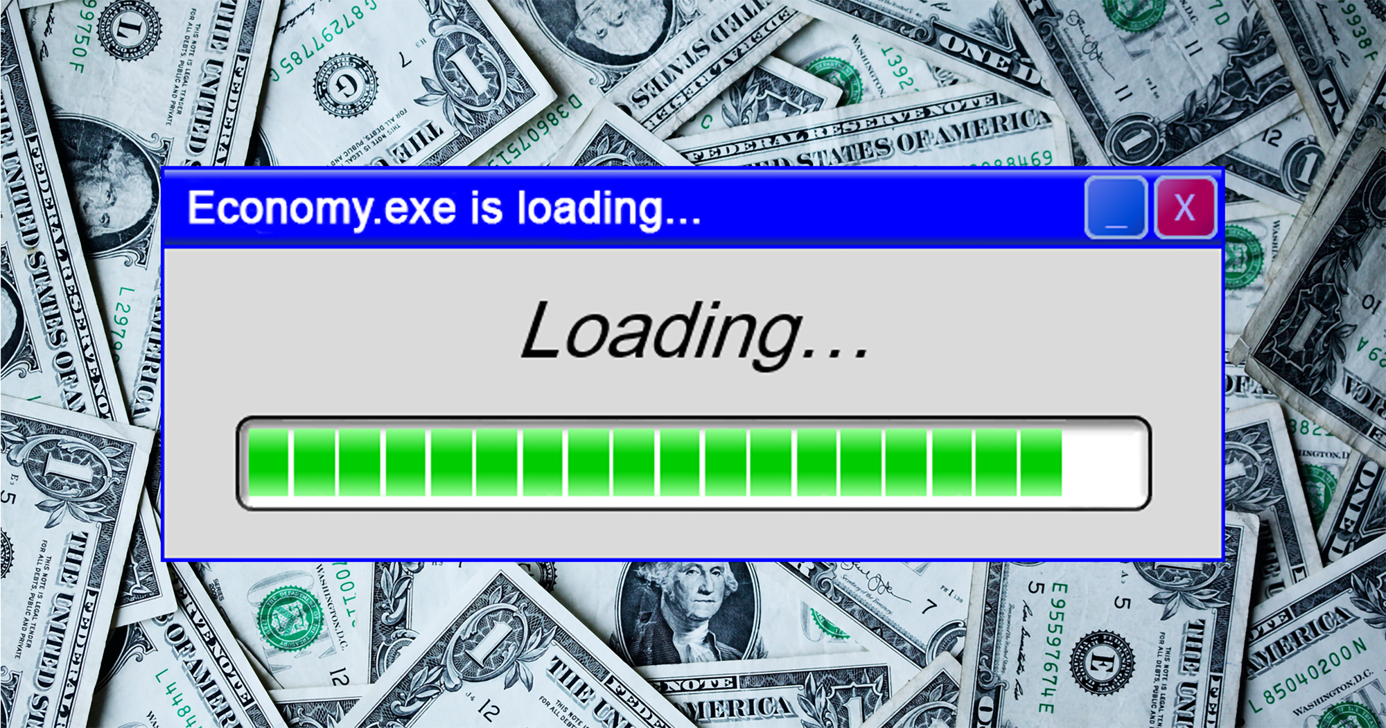 Economy loading bar on top of money