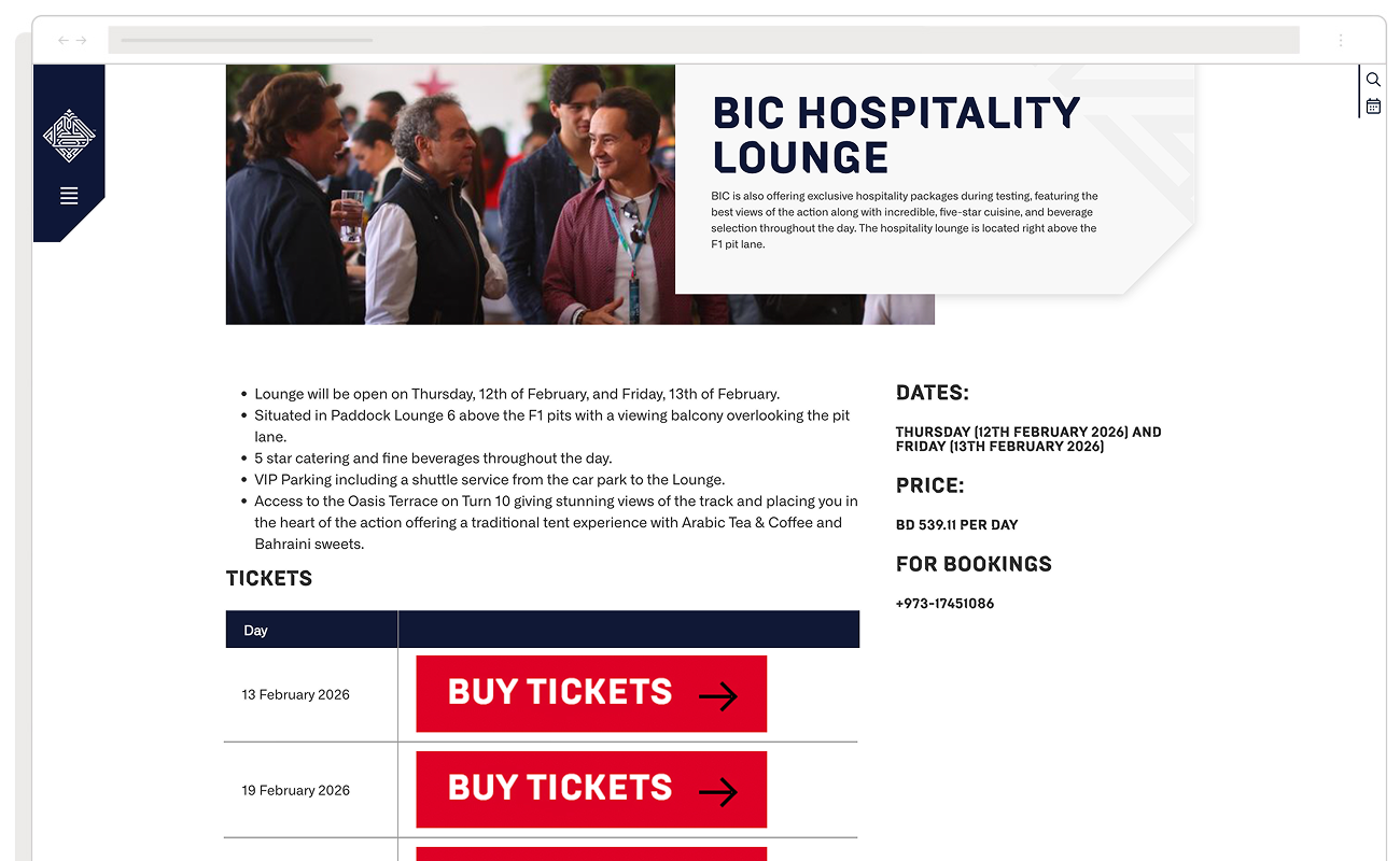 Bahrain F1 GP Ticket page