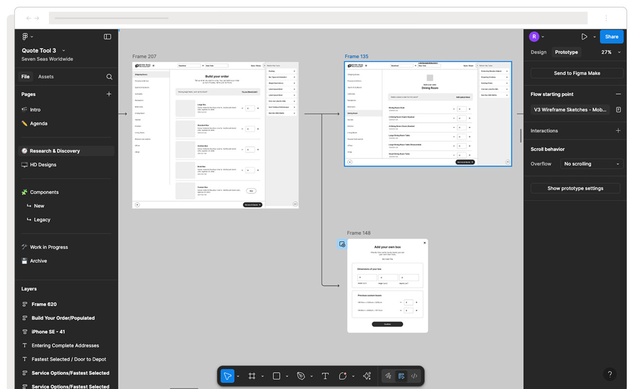 wireframes for interface designed in figma
