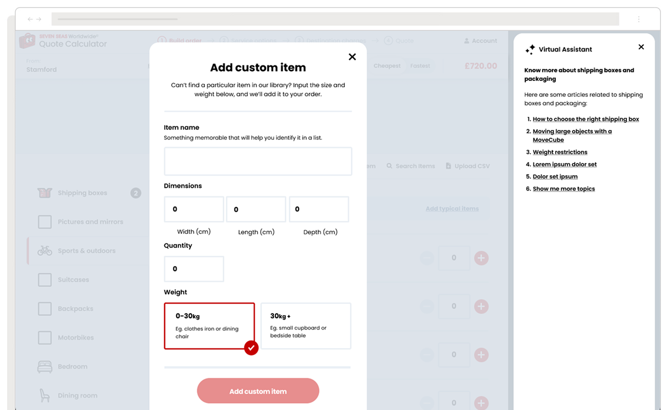 virtual assistant AI helping user with adding custom item