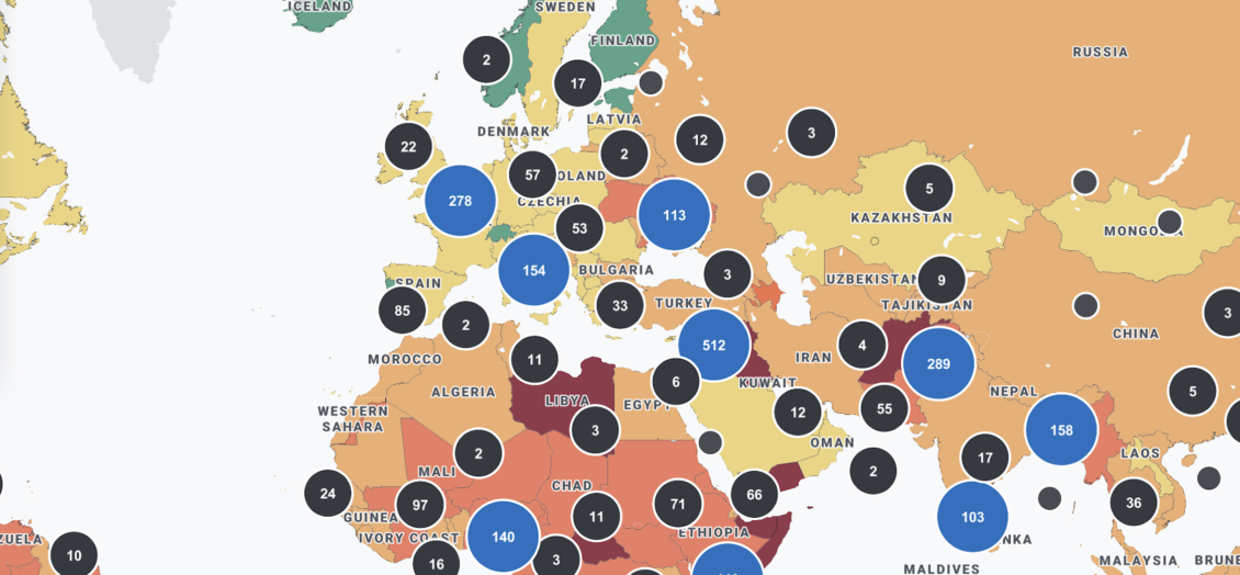 dashboard that displays risk dat over a global map